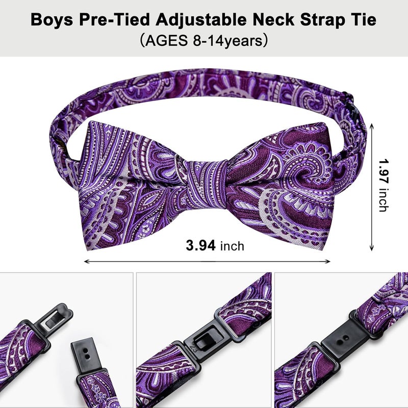DiBanGu Boys Pre-tied Bow Tie,Silk Adjustable Bowtie and Pocket Square for Age 8-14 Kids Bowtie Wedding School Ceremony Party - Image 3